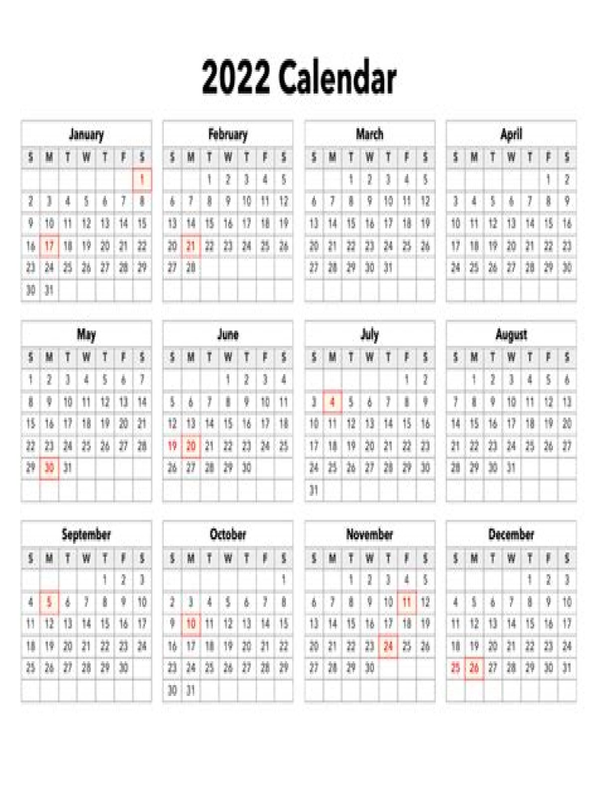 Calendar 2022, What are the holidays in 2022