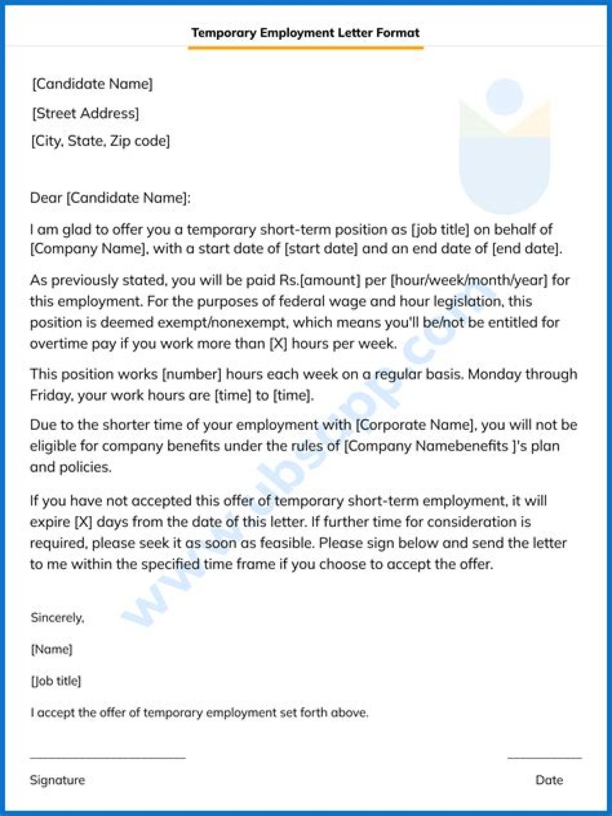 How do I write a temporary employment letter?