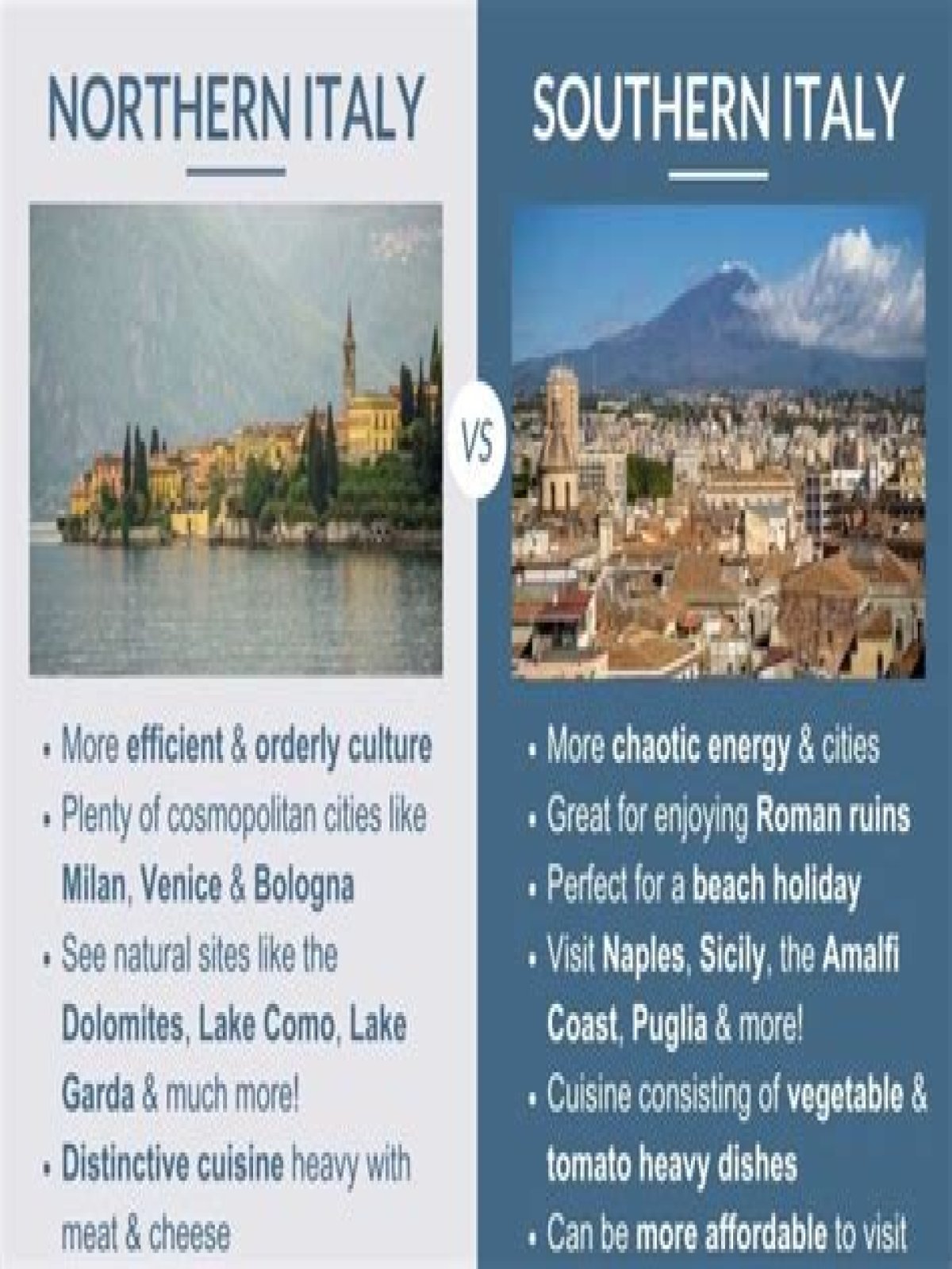 What are the differences between northern and southern Italy?