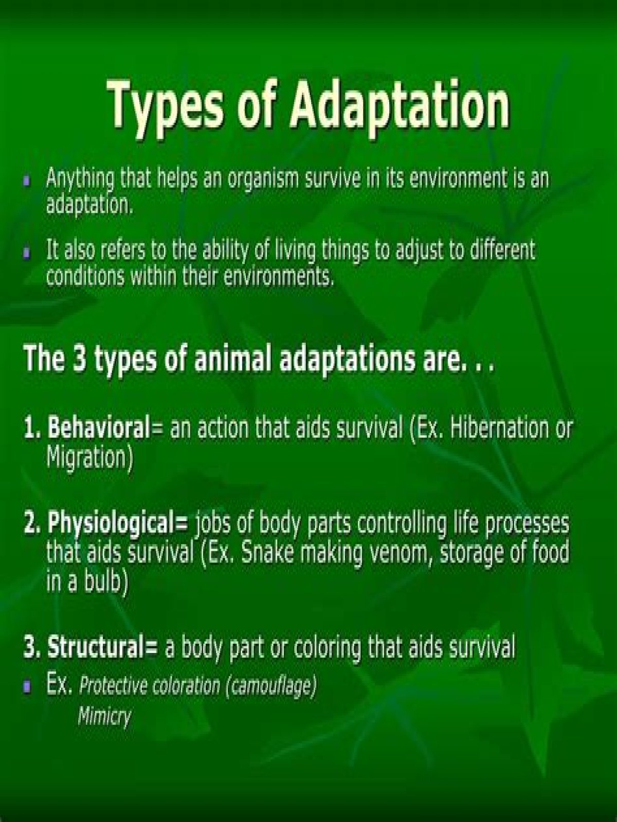 what are the five categories of adaptations?